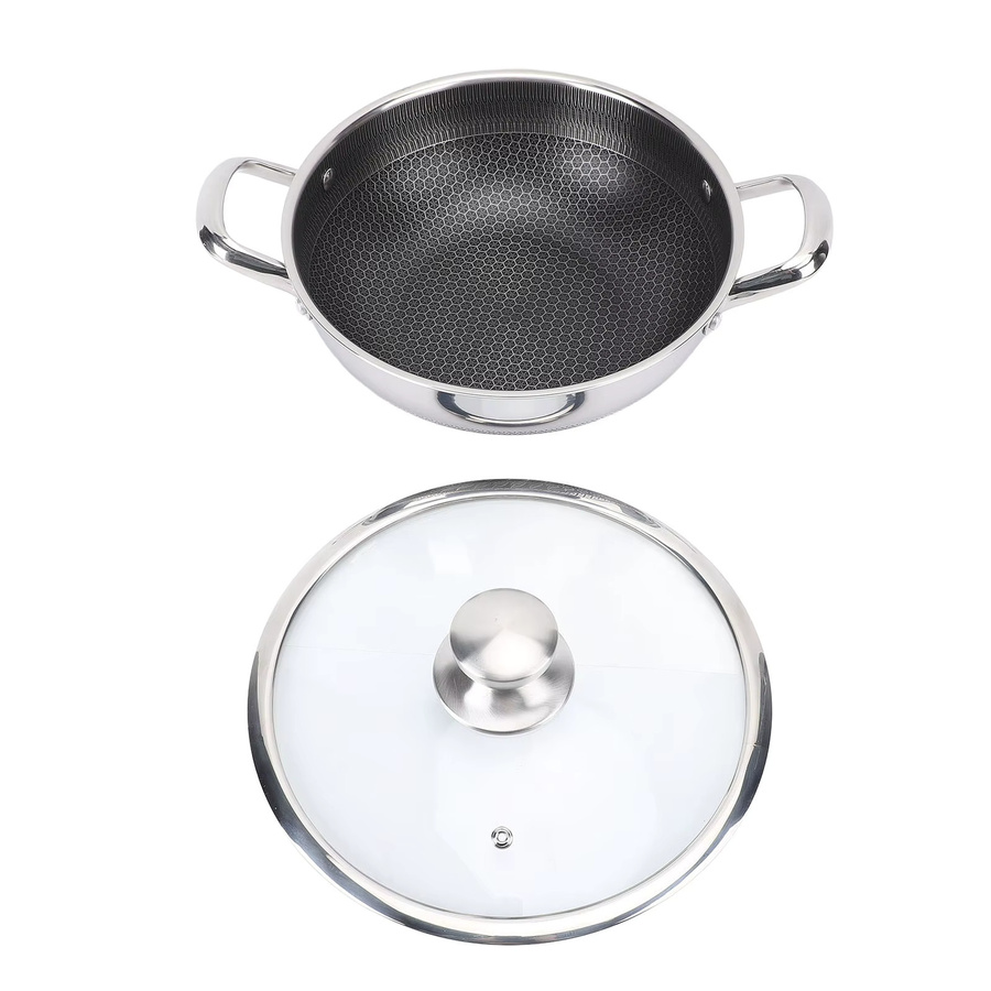 Qiilu Antihaftbeschichtete Bratpfanne aus Edelstahl 316 mit Deckel, Silber, spülmaschinenfest und induktionsgeeignet - Bild 2