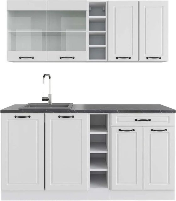 Vicco R-Line Singleküche Landhaus Weiß-strukturiert Weiß Anthrazit B/T/H: 160 x 60 x 81,6 cm - Bild 1