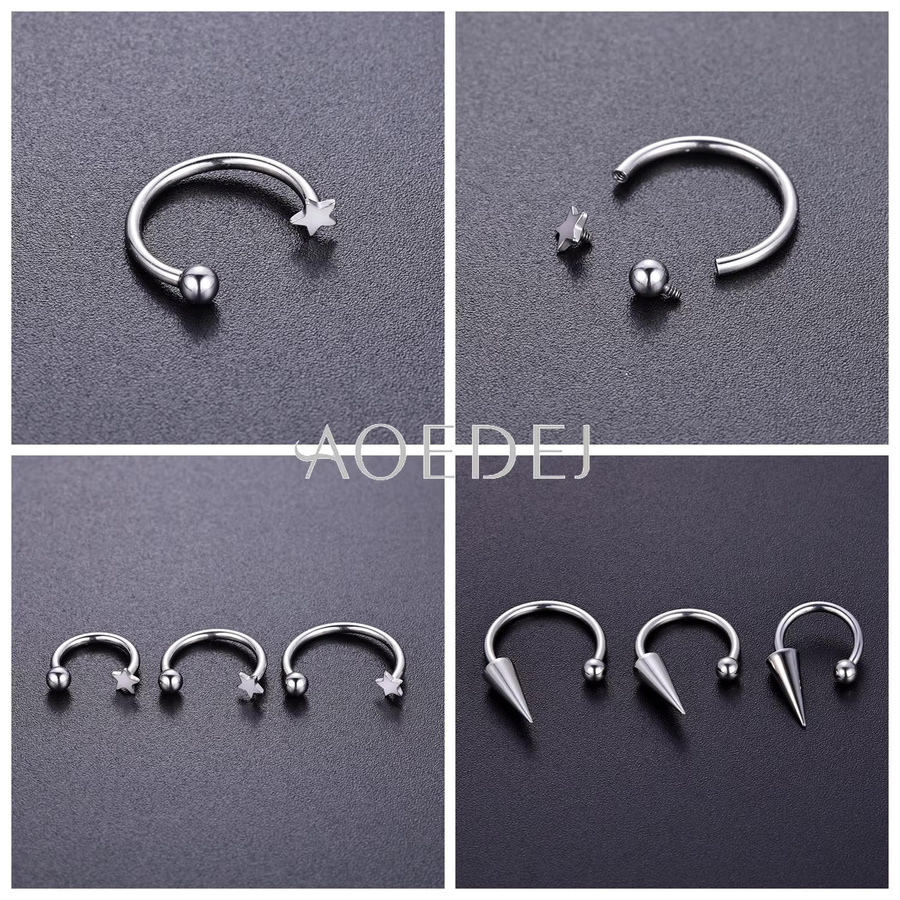 AOEDEJ Septum Ring Edelstahl, Kristall, Silber, Damen - Bild 3
