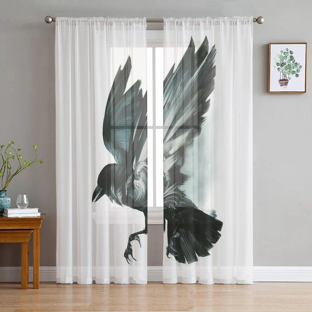 Transparente Tüllvorhänge mit Adler-Motiv von A Family Of Home Textiles in Weiß, Breite: 135 cm, Höhe: 114 cm - Bild 1