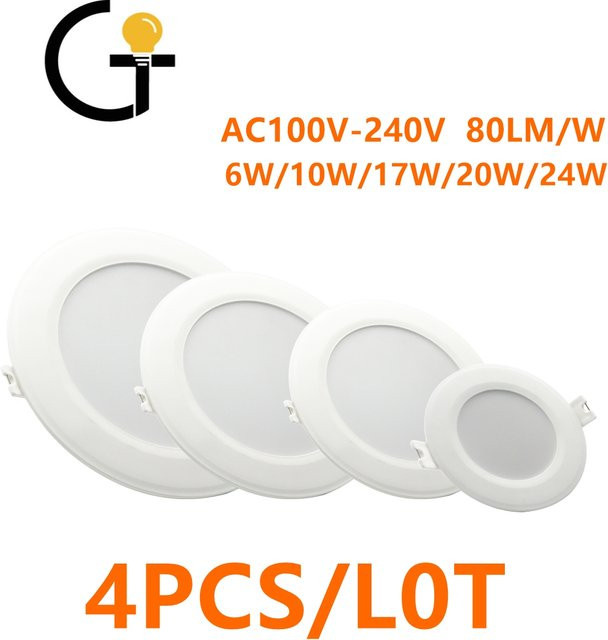 4er Set Gatetop LED-Einbau-Downlights rund in Weiß aus Aluminium und PC, energiesparend und flimmerfrei, 6W-24W, AC110V-220V, ideal für die Küche - Bild 1