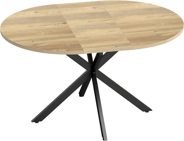 Ausziehbarer Esstisch HOMCOM im Industrial Design aus MDF und Metall, Farbe Naturholz/Braun und Schwarz, B: 100 cm, T: 135 cm, H: 75 cm - Bild 1