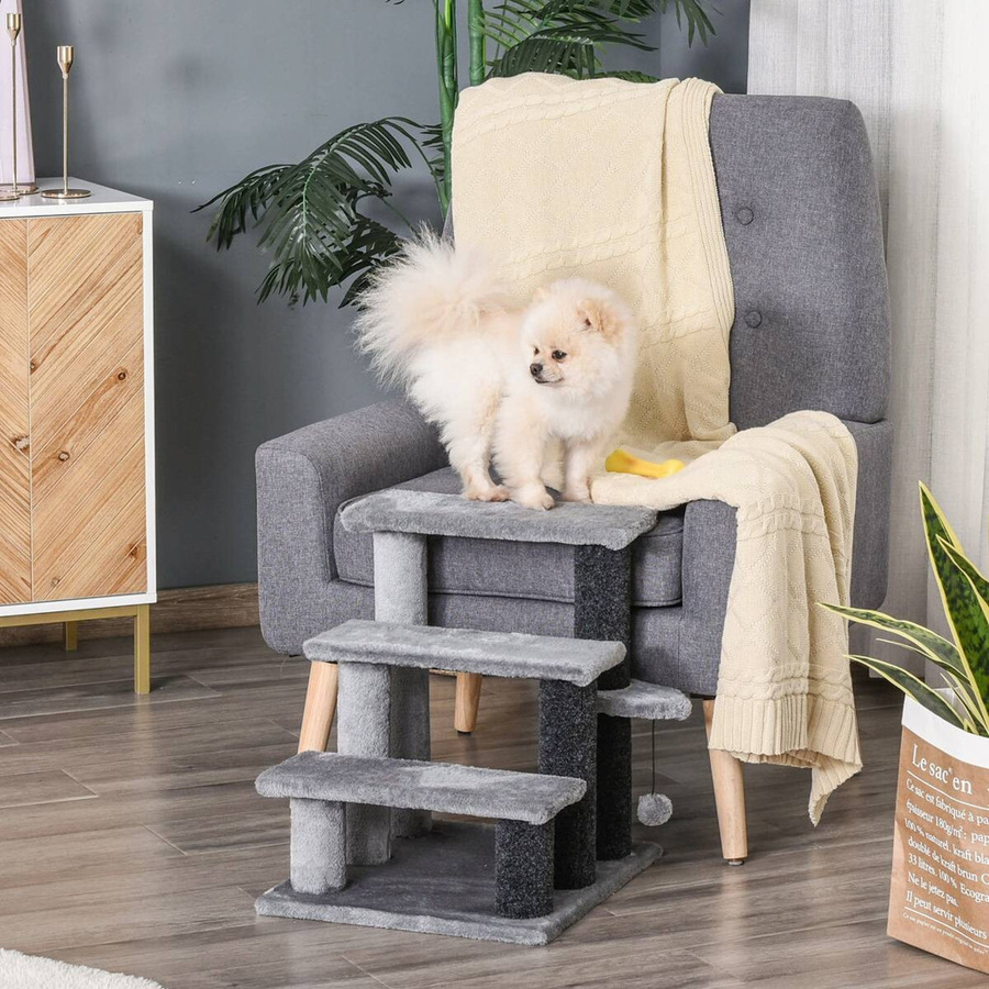 PawHut Haustiertreppe für Katzen in Grau mit integriertem Spielzeug, B/T/H: 40 x 45 x 48 cm - Bild 5