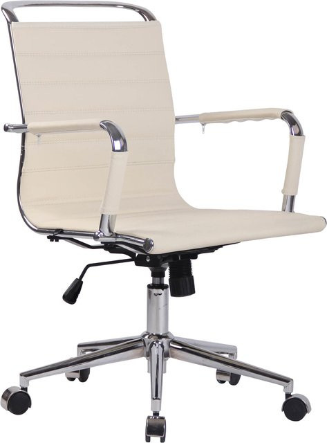 TPFLiving Bürostuhl Barry Echtleder in Beige mit Armlehnen und Rollen, B/T/H: 62,0 x 57,0 x 136,0 cm - Bild 1