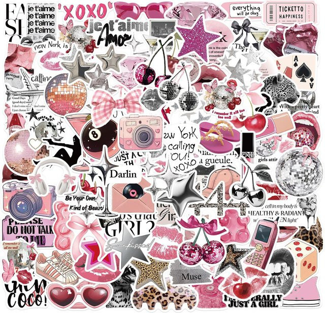 50 Stück Y2K Lucky-Girl Sticker Set in Multicolour für Laptop, Scrapbook und DIY-Graffiti - Bild 1