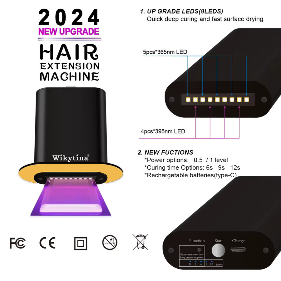 Wikytina Haarverlängerungs-Set mit UV-Licht-Werkzeugen, Kleber und Aushärtungslicht, Unisex - Bild 2