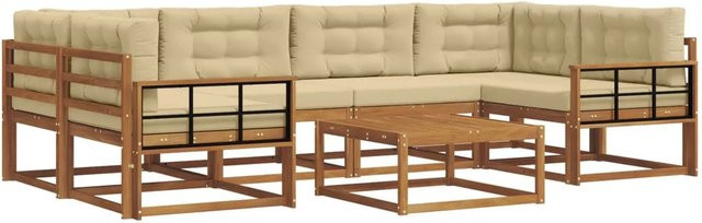 vidaXL Outdoor-Sofagarnitur L-Form aus Akazienholz mit 7 Kissen in Natur und Beige - Bild 1