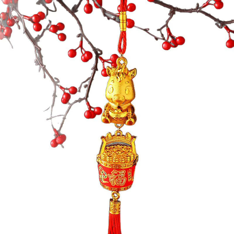 Wandbehang Ornament Jahr des Pferdes 2026 als Glücksdekoration in Grün und Gold mit Pflanzenmotiv - Bild 3