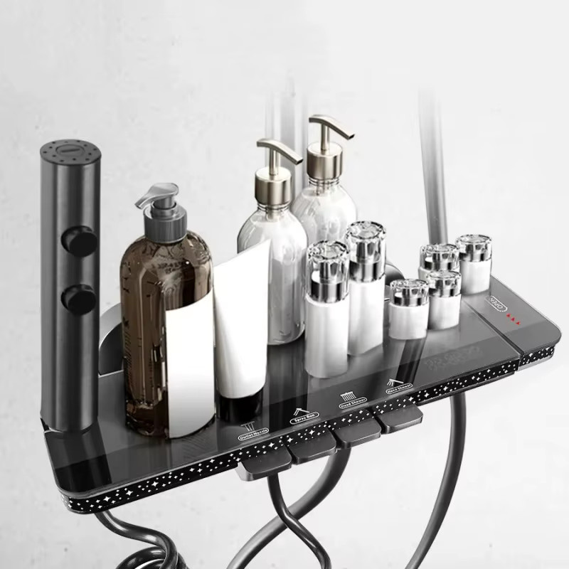 Graues Duschset mit digitaler Anzeige und vier Funktionen, intelligentes Duschsystem mit Regendruck und Klaviertasten-Duscharmatur zur Wandmontage, Höhe: 110 cm, Breite: 32 cm - Bild 5