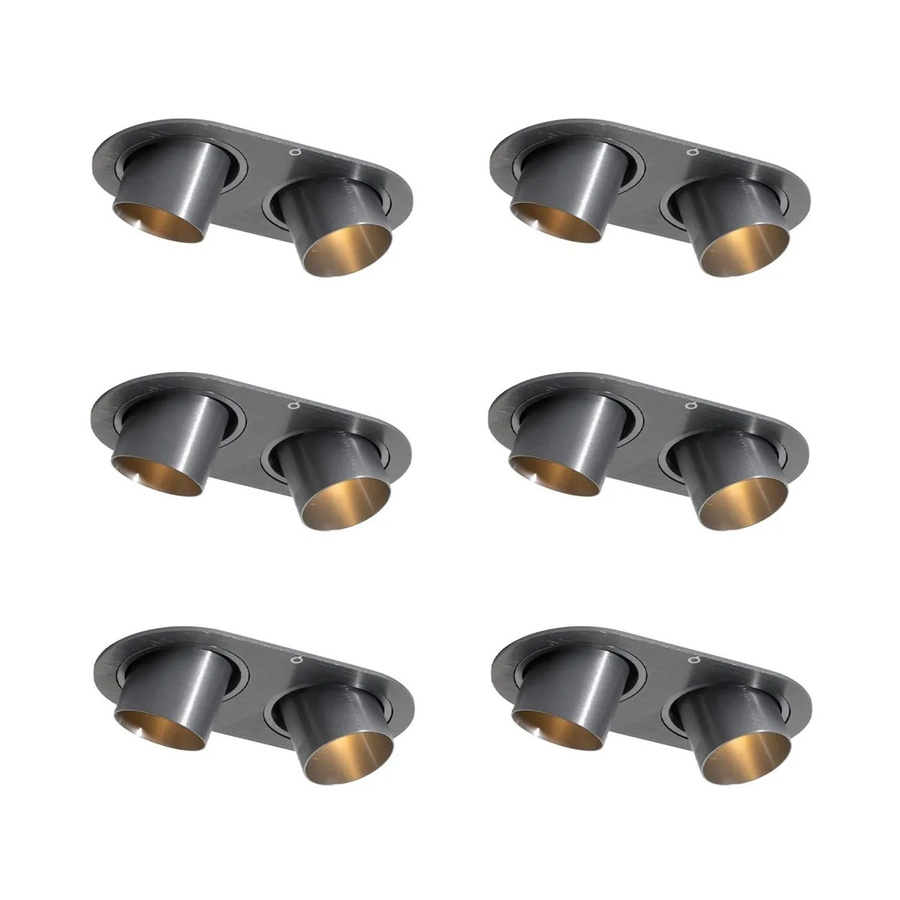 QAZQA Set mit 6 schwenkbaren Einbaustrahlern GU10 in Gunmetal Grey im industriellen Design - Bild 2