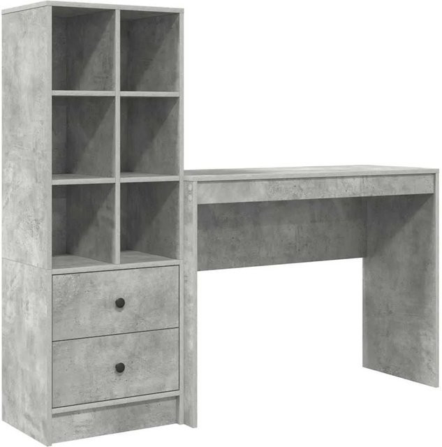 vidaXL Schreibtisch und Hochboard Set modern in Betongrau, 2-teiliges Büroset aus Holzwerkstoff, B/T/H: 145,5 x 40,0 x 127,0 cm - Bild 1