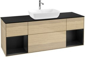 V&B Waschtischunterschrank Finion in Blau mit Eichenregal, Breite: 160 cm - Bild 1