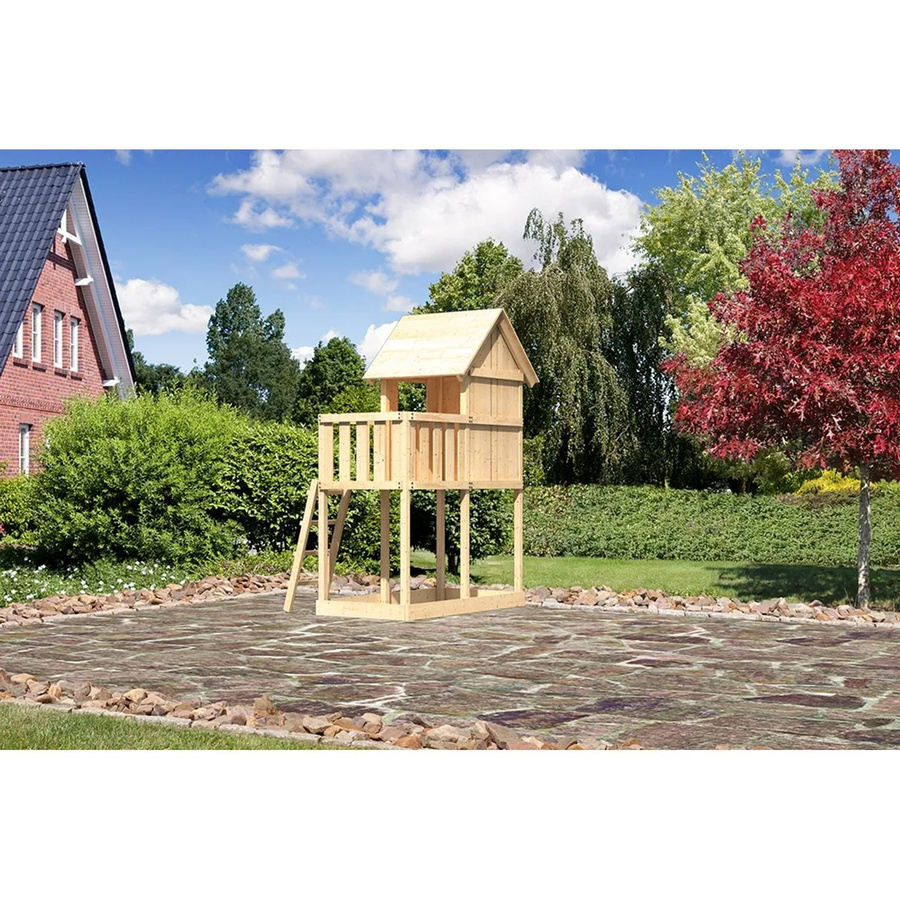 Karibu Spielturm Frieda Set mit Anbau aus Holz in Natur und Beige, B/H/T: 137 x 291 x 119 cm - Bild 2