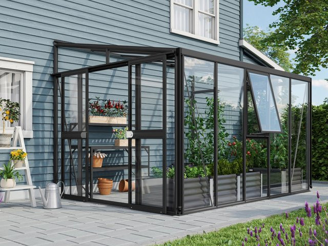 Vitavia Anlehn-Gewächshaus Athena 8600 Schwarz mit 8,6 m² Fläche und Polycarbonat-Hohlkammerplatten - Bild 3