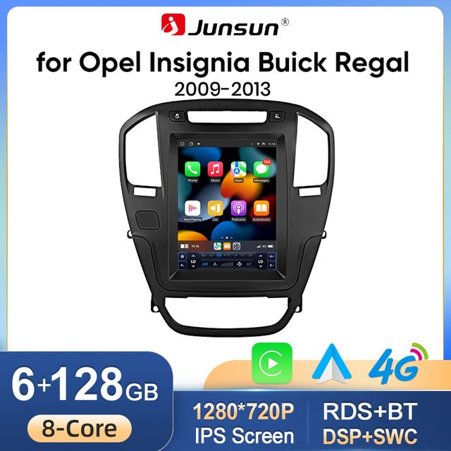 Junsun Android Autoradio im Tesla-Style für Opel Insignia und Buick Regal 2009-2013 mit 9,7 Zoll vertikalem Bildschirm, kabellosem Carplay und Wi-Fi, Schwarz - Bild 1