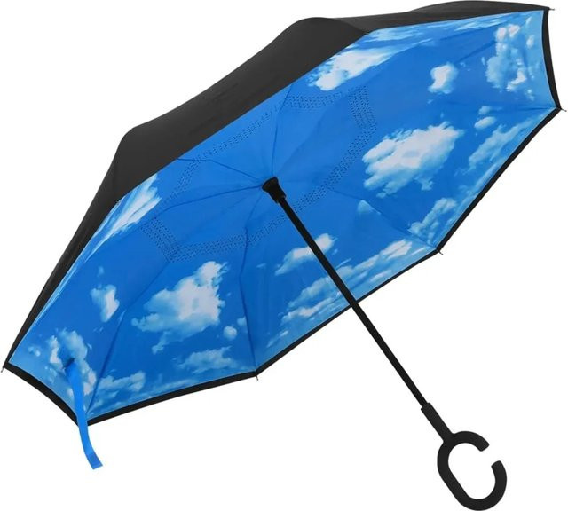 vidaXL Regenschirm mit C-Griff in Schwarz und Blau aus Metall und Fiberglas, Durchmesser: 108 cm - Bild 1