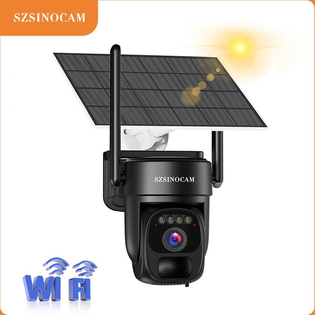 SZSINOCAM Kabellose Solarbetriebene WLAN-Kamera mit eingebauter Batterie in Schwarz - Bild 1