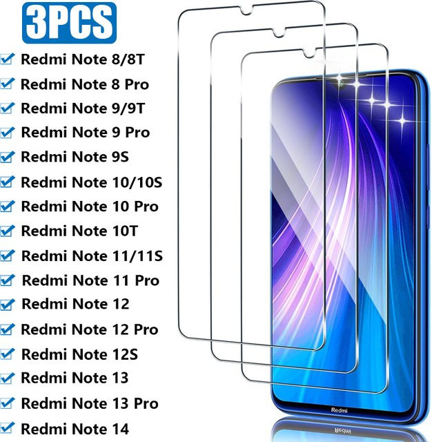 3er-Set Displayschutzfolie aus gehärtetem Glas für Xiaomi Redmi Note 8 9 10 Pro 8T 9S 10S 11 12 13 14 5G transparent - Bild 1