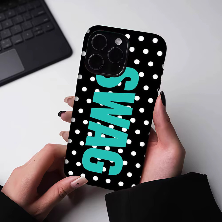 Aurbe Matte 2-in-1 MagSafe Hülle mit Film für iPhone 17 16 15 14 Plus Pro Max, Stoßfeste Hartschale, Türkis Polka Dot SWAG - Bild 5
