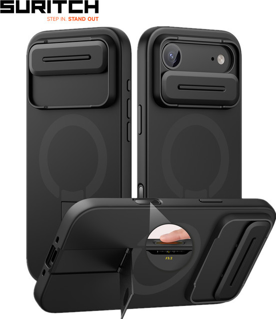 SURITCH Schutzhülle für iPhone Air 2025 mit Kamera-Slide-Abdeckung, verstellbarem Ständer und MagSafe-Kompatibilität, stoßfest, in Schwarz oder Lila - Bild 1