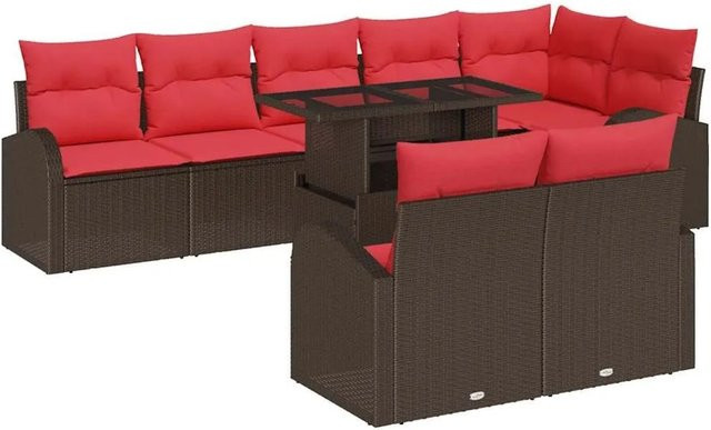 vidaXL Gartensofa-Set aus Poly-Rattan mit integriertem Kissen-Speicher und Polsterkissen in Braun und Rot - Bild 1