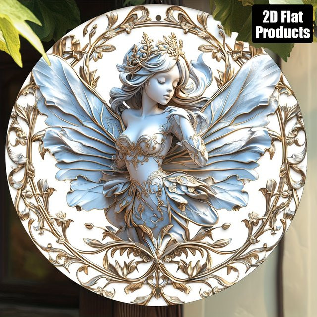 Potdemiel Vintage-Fee Rundes Aluminiumschild Metall-Wandkunst Floral Multicolour Durchmesser: 20,3 cm - Bild 1