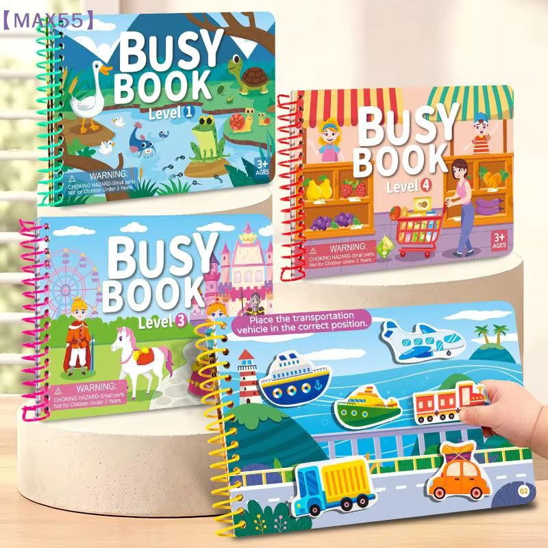 MAX-55 Montessori Beschäftigungsbuch für Kinder mit 4 Themen und Cartoon-Reise-Stickern in Mehrfarbig - Bild 2