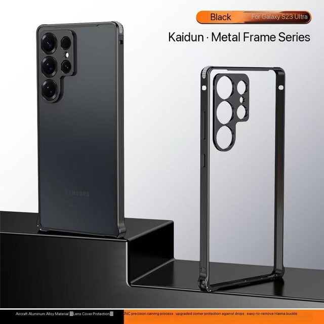 Stoßfeste Aluminium Metall Bumper Schutzhülle für Samsung Galaxy S25 Ultra Plus, S24, A56, A36 5G in Schwarz mit Objektivabdeckung und Wärmeableitung - Bild 1