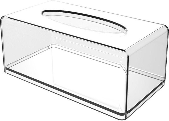 Rechteckiger Tissue Box Cover aus Acryl in Transparent und Weiß, Serviettenspender und Papierhalter für Büro und Haushalt, B/T/H: 22,0 x 12,0 x 9,0 cm - Bild 1