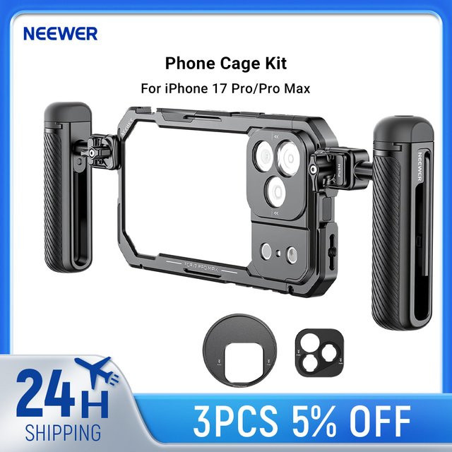 NEEWER Phone Cage Kit für iPhone 17 Pro und iPhone 17 Pro Max in Schwarz mit 67mm Filterring und 17mm Objektiv-Rückplatte - Bild 1