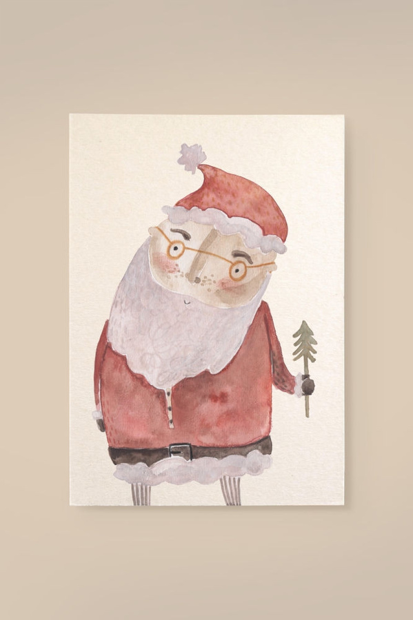 Leevje Weihnachtsmann Illustration Karte aus Holzschliffpappe in Multicolor und Weiß - Bild 1