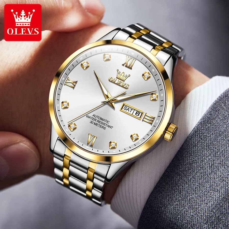 OLEVS Armbanduhr Automatik, Edelstahl, Bicolor, Diamant, Herren - Bild 2