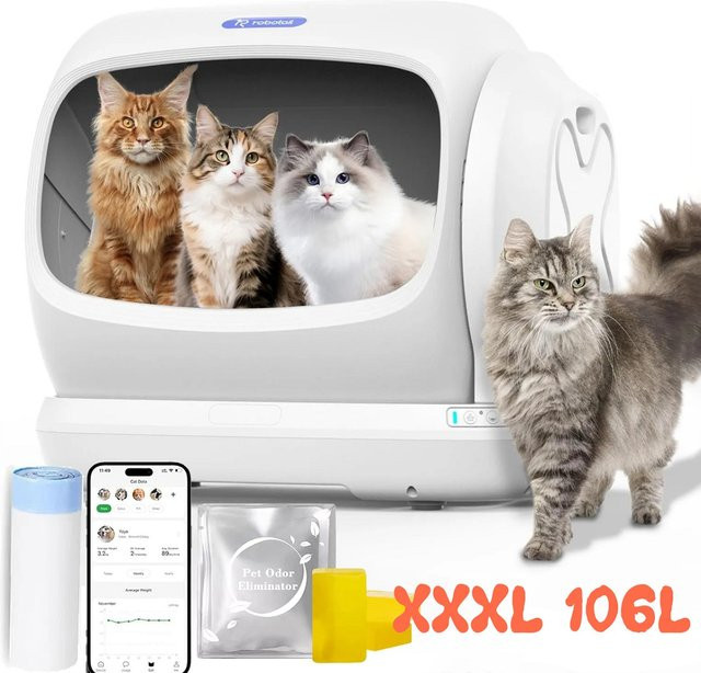 Robotail C42 Intelligente automatische Katzentoilette in Weiß, halb offene elektrische selbstreinigende Katzentoilette mit 106 l Volumen und ultra-leisem Betrieb - Bild 1
