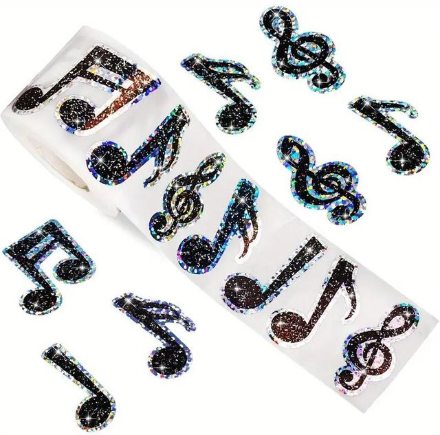 Binchi Outdoor Product Musiknoten Glitzer Aufkleber in Schwarz für Geschenkverpackungen und Schreibwaren - Bild 1