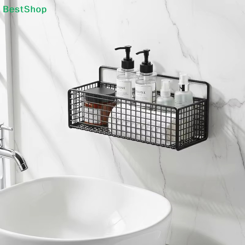 HNKMP Wandmontierter Metall-Draht-Aufbewahrungskorb in Schwarz, Selbstklebender Organizer für Badezimmer, Dusche und Kosmetik, B/T/H: 23,0 x 13,0 x 1,0 cm - Bild 3