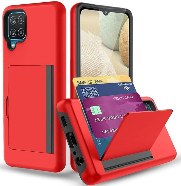 Samsung Galaxy A12 Handyhülle als Brieftasche mit Kreditkartenhalter und Ausweissteckplatz in Rot - Bild 1