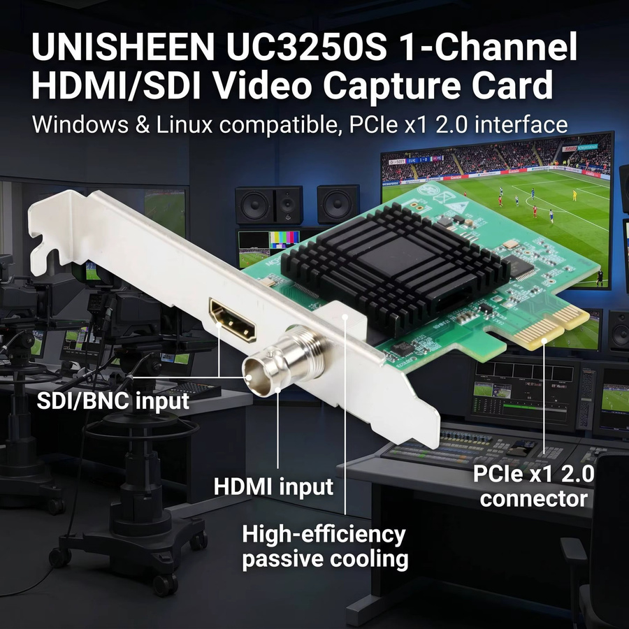 UNISHEEN Vmix OBS Streaming Live-Übertragung PCIe Video-Capture-Karte mit HDMI und SDI für HD 1080P unter Linux - Bild 3