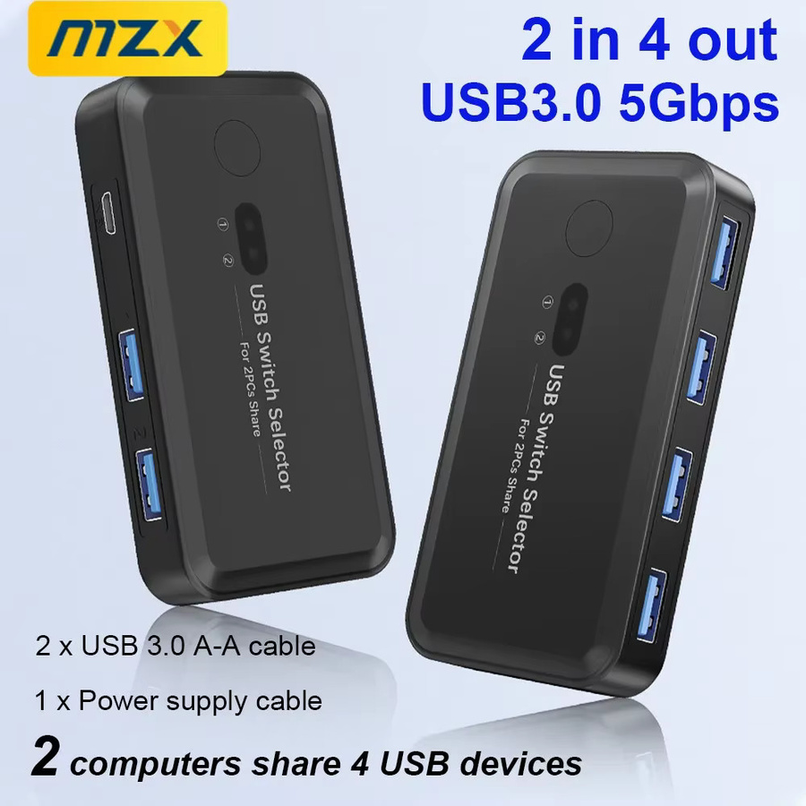 MZX USB 3.0 KVM-Umschalter Selektor Hub Dockingstation in Schwarz für 2 Laptops und PCs zum Teilen von Tastatur, Maus, USB-Geräten und Druckern - Bild 2