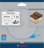 Bosch Optiline Wood Kreissägeblatt für Handkreissägen, Durchmesser: 85 mm, 20 Zähne