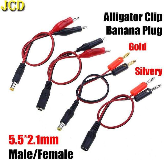 JCD DC-Adapterkabel mit Bananensteckern und Alligator Clips, 5,5 x 2,1 mm, Rot - Bild 1
