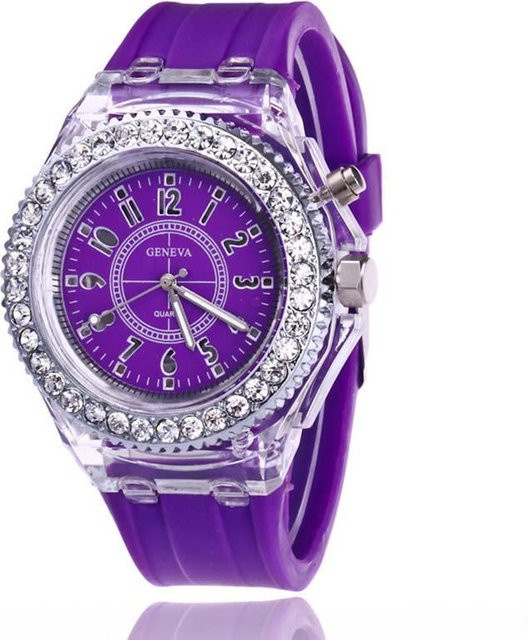 lijianzcx4 Armbanduhr, Quarz, Edelstahl, eckig, Silikon, violett, Diamant, Kristall, Unisex - Bild 1