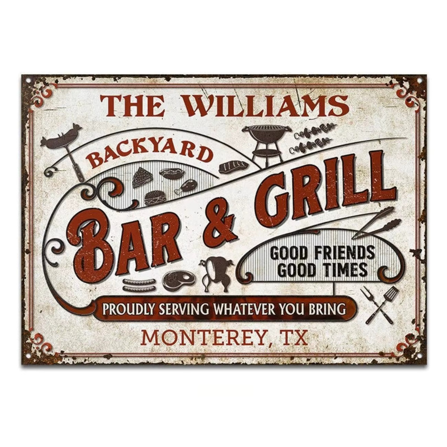 Personalisiertes Metall-Terrassenschild Backyard Bar and Grill von Hello Young in Weiß - Bild 2