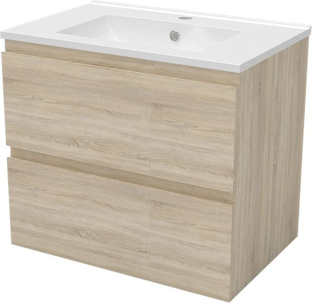 AICA Badmöbel Set Aalst: 2-teiliges Waschbecken mit Unterschrank in Eiche Matt mit Softclose, Breite: 60 cm - Bild 1