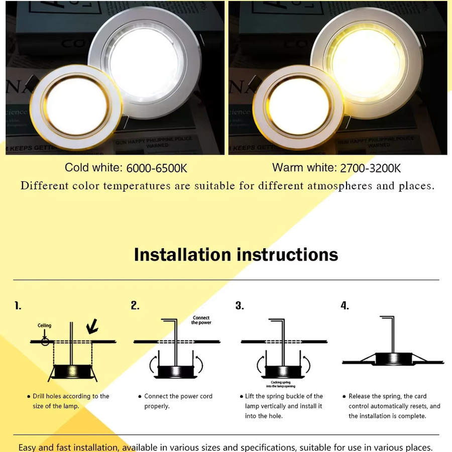 DEEMOPA 4er Set LED-Downlights Runde Einbau-Deckenleuchten in Weiß für Innenbeleuchtung - Bild 3