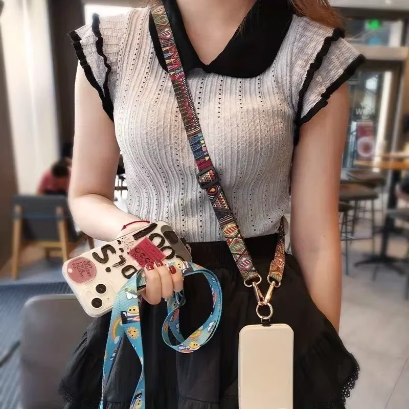Handy-Lanyard-Clip mit Retro-Muster als verstellbares Umhängeband in Gold und Multicolour - Bild 2