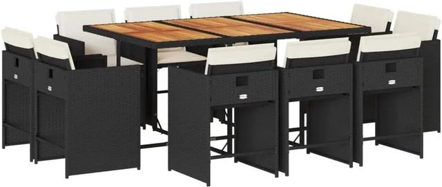 vidaXL 11-teilige Garten-Essgruppe aus Poly-Rattan und Akazienholz in Schwarz mit Kissen - Bild 1