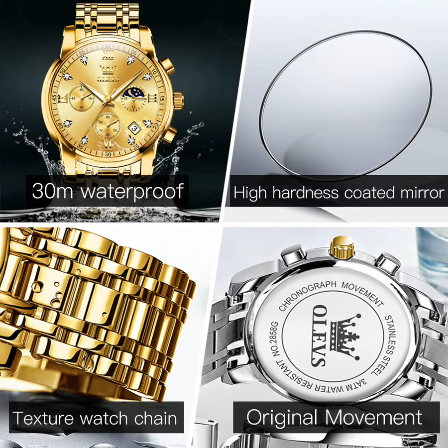 OLEVS Armbanduhr Chronograph, Quarz, Edelstahl, Roségold, Herren - Bild 3