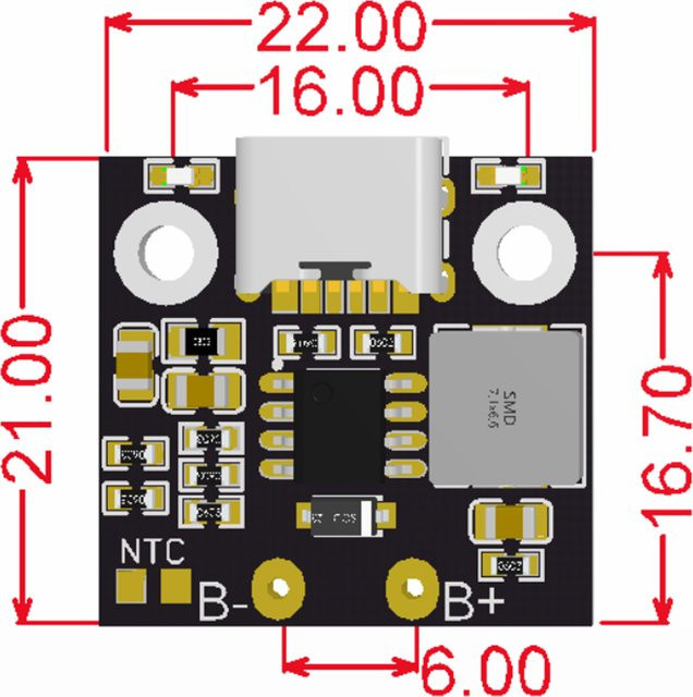 Aideepen 1S Lithium-Batterie Lade Modul mit USB-A und USB-C Anschluss in Schwarz - Bild 1