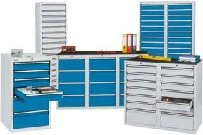 Stumpf Schubladenschrank Serie STS 410 aus Metall mit 15 Schubladen in Lichtgrau und Blau, abschließbar - Bild 1