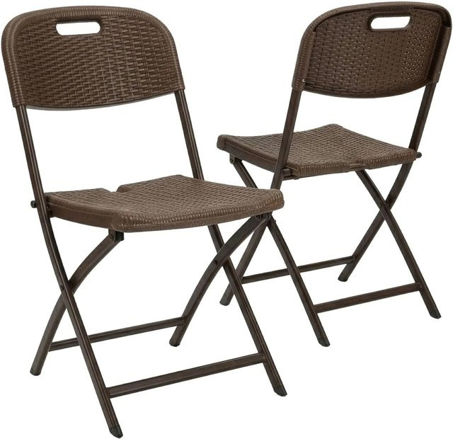 Floordirekt Klappstühle Niigata 2er-Set in Braun mit Rattan-Optik, wetterfeste Gartenstühle aus Metall und Kunststoff, bis 150 kg belastbar - Bild 1